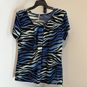 Fresh Of LA Y2K  Blouse Shirt Woman S/S Blue Black Size 1X CHEST 36" Preowned